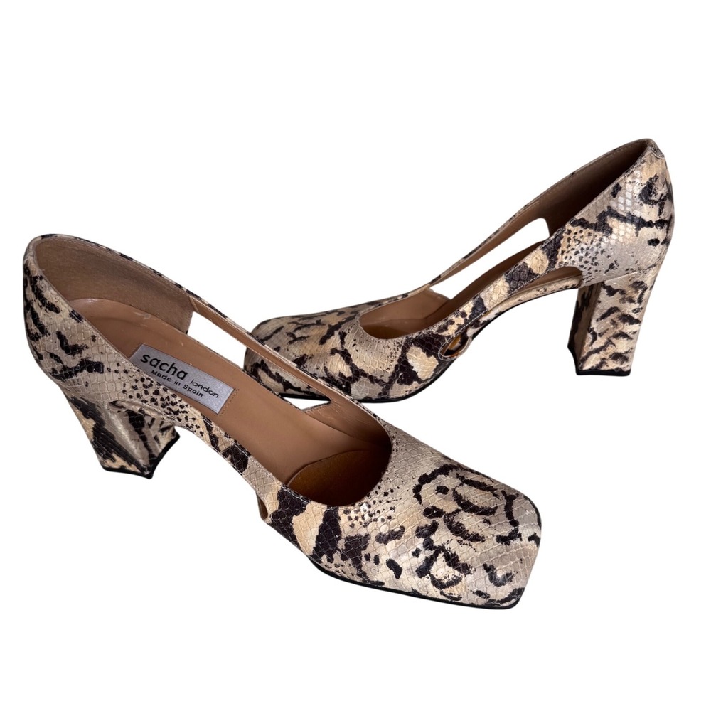 Sacha London VTG Women's Snakeskin Block Heel Pumps Chic Made in Spain Sz9.5